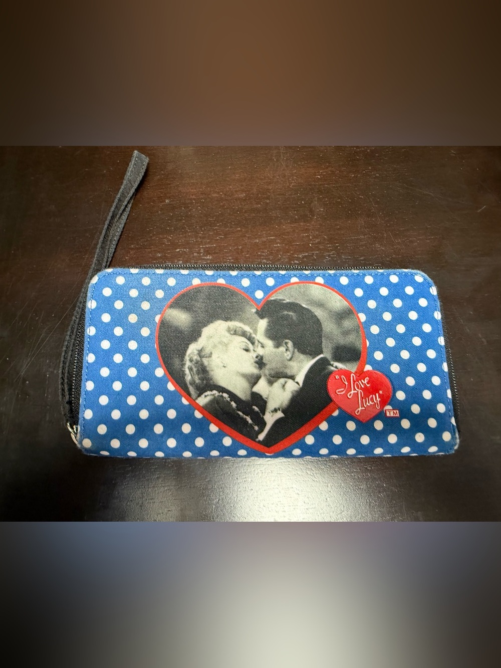 I Love Lucy Blue Polka Dot Wristlet Wallet